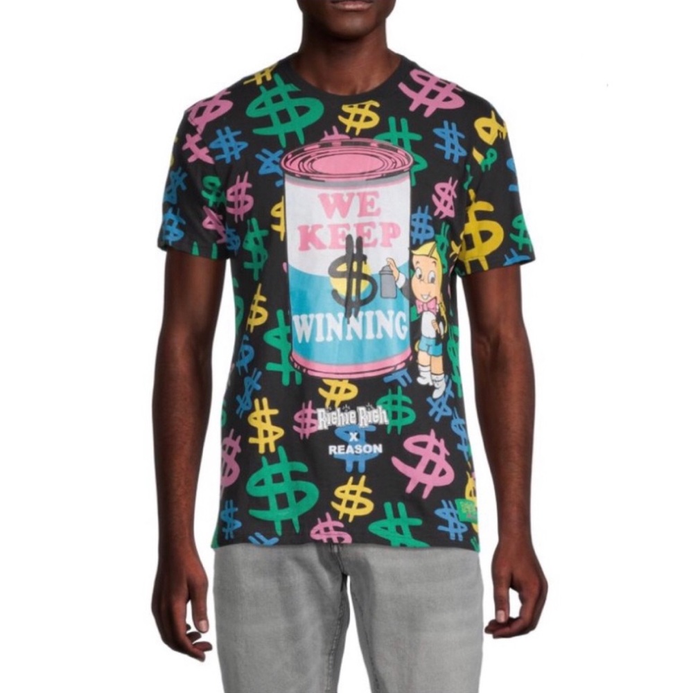 Reason Richie Rich Dollar-Print Tee in Black, XL